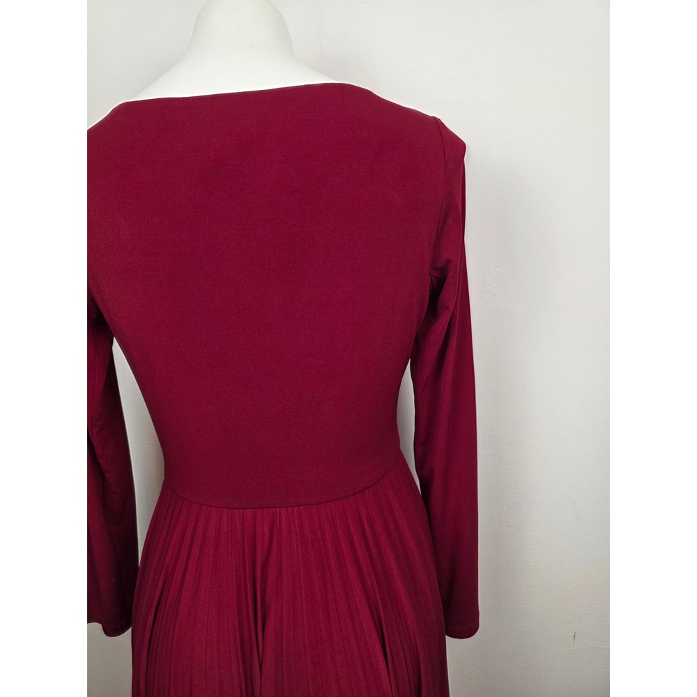Coldwater Creek Burgundy Long Sleeve Midi Pleated Dress Size 6 - Picture 6 of 9